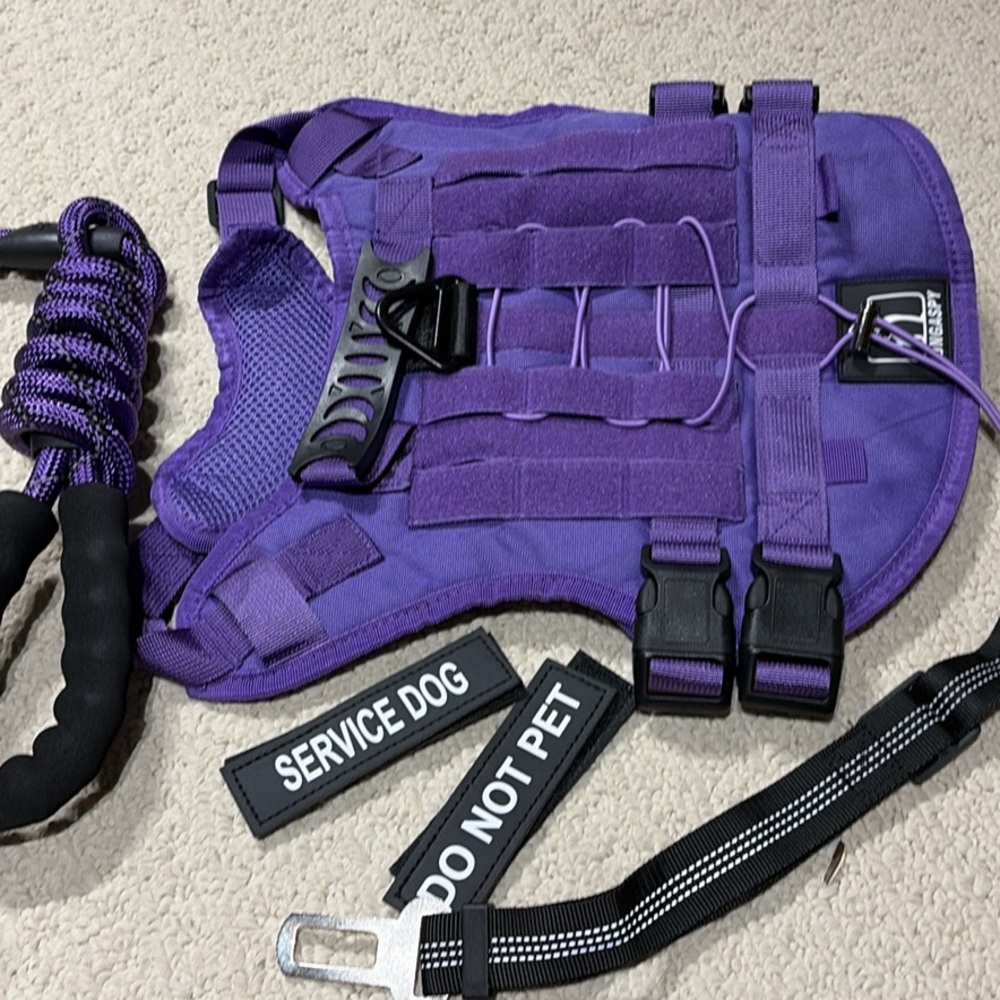 Purple Tactical Service Dog Harness with Matching Leash